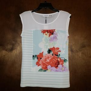 NWT Calvin Klein floral and striped shirt XS
